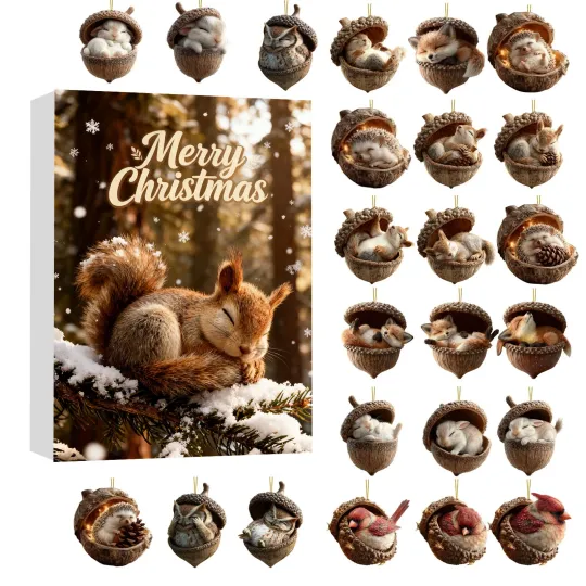 Discover Forest Animal Acorn 2025 Christmas Advent Calendar Forest Ornaments 24pc Acrylic