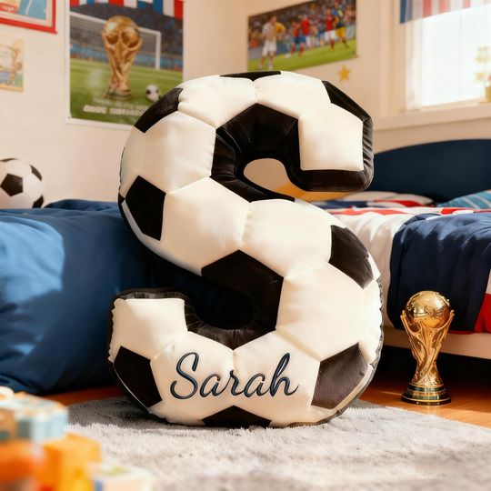 Personalized Soccer Ball Letter Pillow Custom Initial Pillow with Name Monogram Pillow 3D Print Soccer Lover Player Fans Gift World Cup 2026
