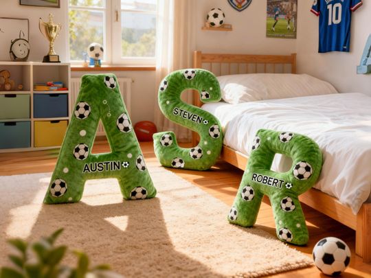 Discover Personalized Soccer Letter Pillow,Custom Initial Pillow with name,Football Lover Fans Gift,Xmas Gift,2026 World Cup Gift for Soccer Players
