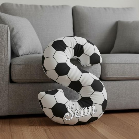 Personalized Soccer Ball Letter Pillow Custom Initial Pillow with name Monogrammed Pillow Soccer Ball Lover Player Fans Gift
