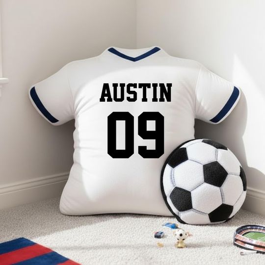 Personalized Soccer Jersey Pillow with Custom Name & Number, Kids Sports Room Decor, Custom Team Number Pillow for Boys, Little Athletes