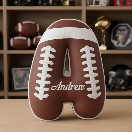 Discover Personalized Football Letter Pillow, Custom Name Boys Sports Bedroom Decor, Kid Initial Throw Pillow, Football Themed Gift for Player & Fans