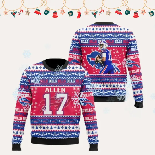 Discover Christmas Bills Josh Allen 17 Football Ugly Sweater