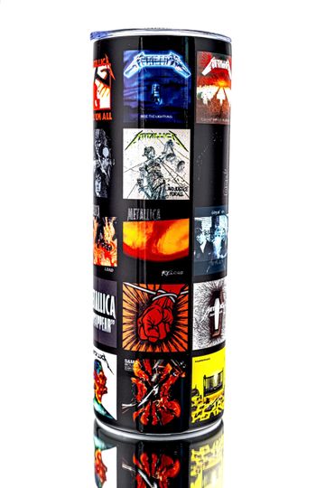 Metallic 20oz Skinny Tumbler Heavy Metal Rock Band Cup Album Art Collage Gift for Him Dad Music Fan Travel Mug Thrash Metal Concert Gear