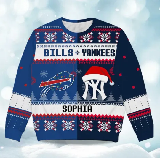 Discover 2025 Christmas Bills Reindeer Football Ugly Sweater