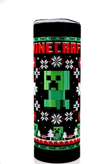 Minecraft Gamer Christmas Gift 20oz Tumbler, Pixel Art Mine Block Cup Holiday Stocking Stuffer for Boys, Video Game Insulated Travel Coffee