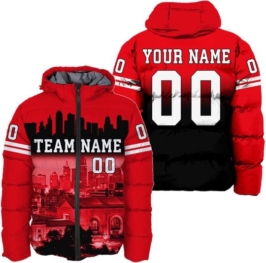 Personalized Kansas City Football Team Chiefs Men's Hooded Puffer Jacket