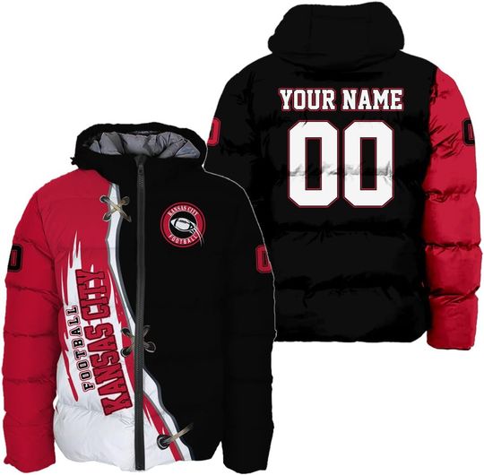 Personalized Kansas City Football Team Chiefs Men's Hooded Puffer Jacket