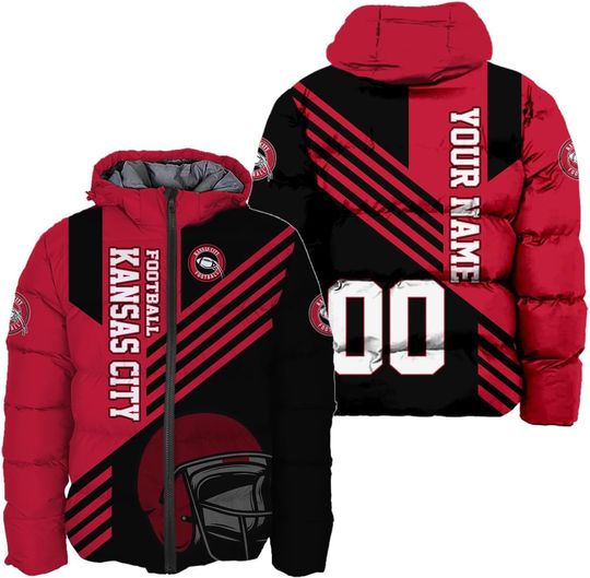 Discover Personalized Kansas City Football Team Chiefs Men's Hooded Puffer Jacket