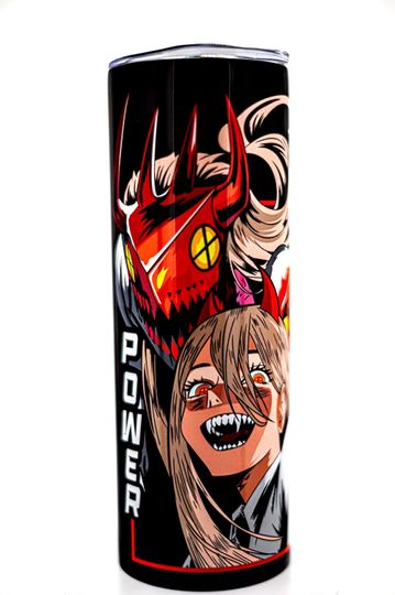Chainsaw Makima Power Tumbler 20oz Skinny Stainless Steel Cup Insulated Travel Mug Anime Gift Pochiita Devil Hunter Manga Merch