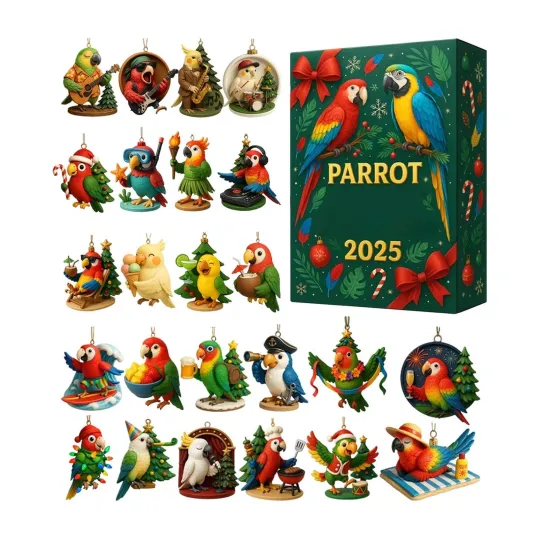 Discover Parrot 2025 Christmas Advent Calendar 2D Flat Acrylic Christmas Ornament