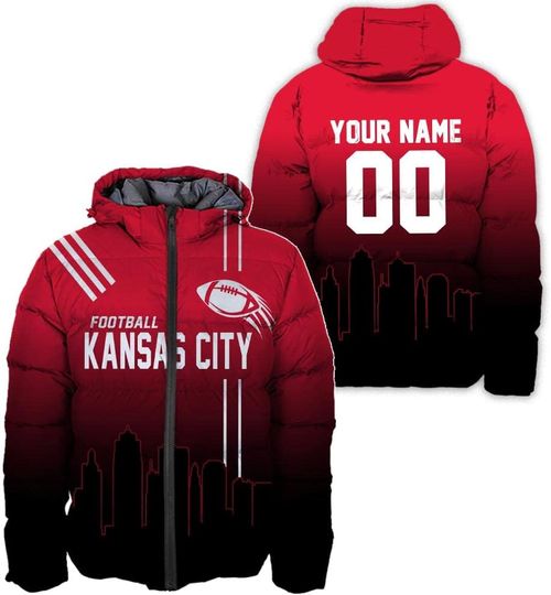 Discover Personalized Kansas City Football Team Chiefs Men's Hooded Puffer Jacket