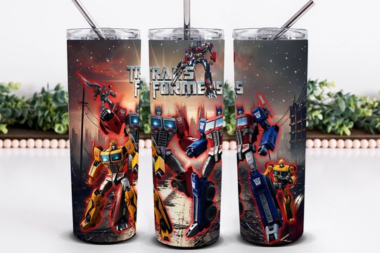 20oz Transformers Tumbler Wrap Design | Optimus Prime & Bumblebee Skinny Tumbler