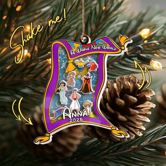 Discover Disney Jasmine Aladdin Shaker Ornament, Aladdin Christmas Ornament, 2025 Christmas Ornament, Personalized Ornament, Aladdin  UN4205