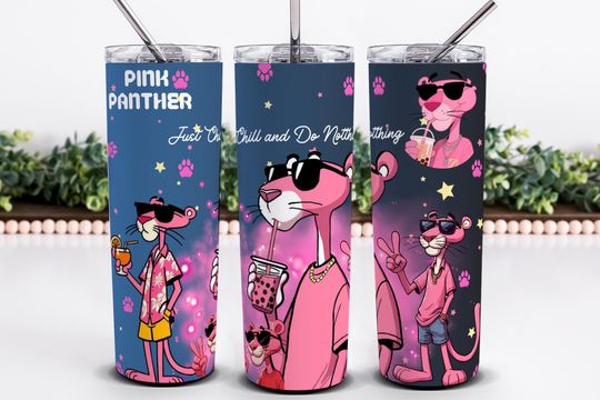 Panther Pride Tumbler, Pink Panther Design Pink Out Team Shirt, Pink Panther Wrap Retro Cartoon Kids Tumbler Design