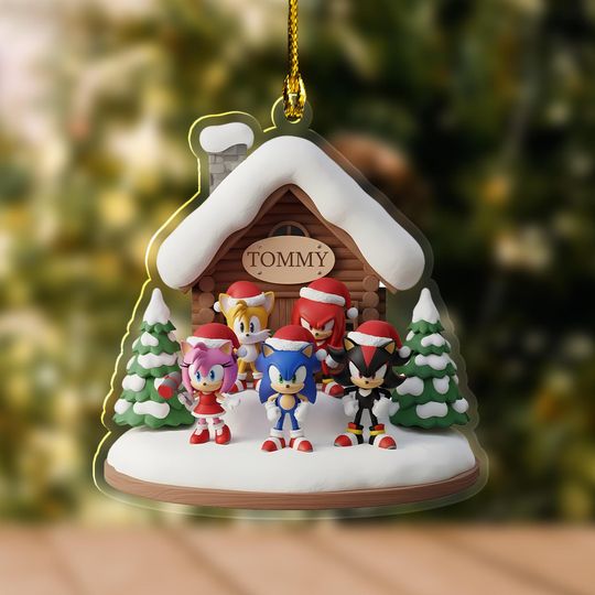 Personalized Sonic the Hedgehog Family Acrylic Ornament, Custom Acrylic Christmas Tree Decor