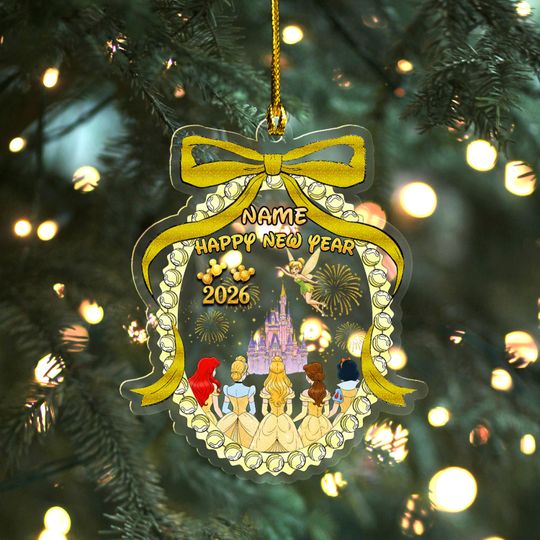 Discover Personalized Disney Pincess Happy New Year 2025 Ornament, Mickey & Friends New Year, Disney Xmas Hanging Tree Decor, Disney Trip 2025 SL3D06