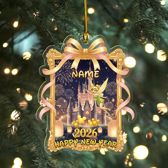 Discover Personalized Disney Castle Happy New Year 2025 Ornament, Mickey & Friends New Year, Disney Xmas Hanging Tree Decor, Disney Trip 2025 SL3D04