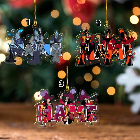Discover Custom Name Disney Male Villains Ornament, Disney Villains Xmas 2025, Christmas Tree Hanging Ornament, Custom Name Ornament Gift SL3D15