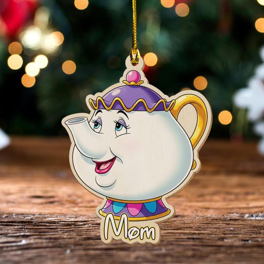 Personalized Chip And Mrs.Pots Ornament, Beauty And The Beast Christmas Acrylic Ornament