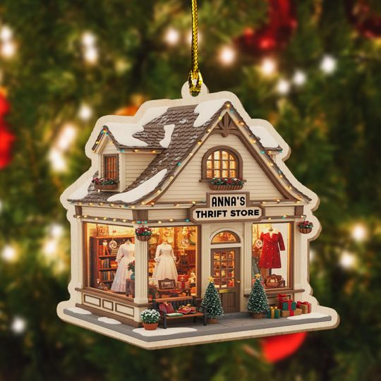 Discover Personalized Thrift Shop 2D FLAT Christmas Ornament/Personalized Thrift Shop Xmas Decor, Custom Business Ornament, Small Shop Gift OHXD08