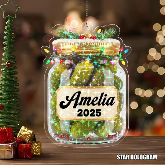 Discover Personalized Pickle Jar 2D Flat Ornament, Pickle Lover Ornament, Pickle Jar Christmas Ornament, Pickle Lovers Gifts 2D Flat OHXD12