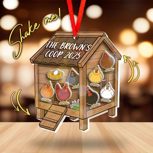 Discover Personalized Shaker Family Chicken Coop Ornament: Family Members Name KDUT12