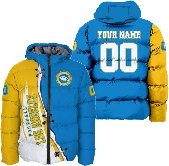 Discover Personalized Los Angeles Football Team Chargers Men's Hooded Puffer Jacket
