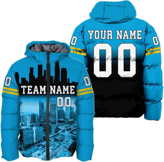 Personalized Los Angeles Football Team Chargers Men's Hooded Puffer Jacket