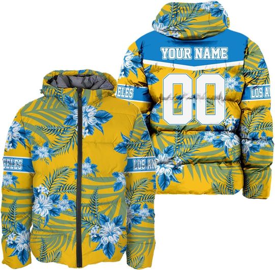 Discover Personalized Los Angeles Football Team Chargers Men's Hooded Puffer Jacket