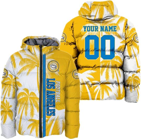 Discover Personalized Los Angeles Football Team Chargers Men's Hooded Puffer Jacket