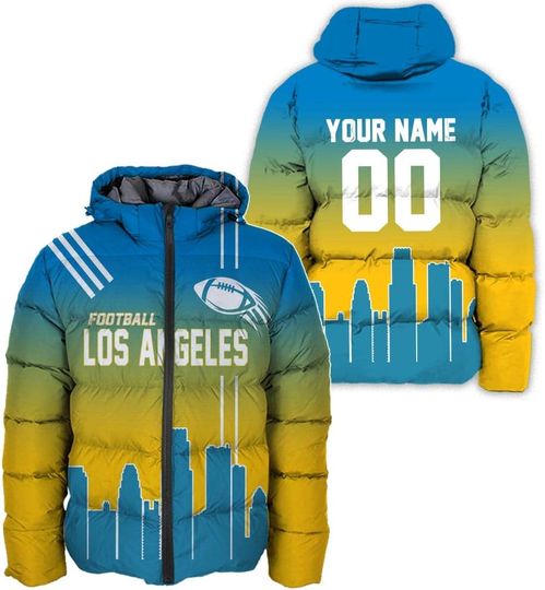 Discover Personalized Los Angeles Football Team Chargers Men's Hooded Puffer Jacket