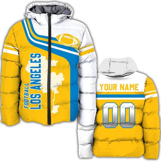 Discover Personalized Los Angeles Football Team Chargers Men's Hooded Puffer Jacket