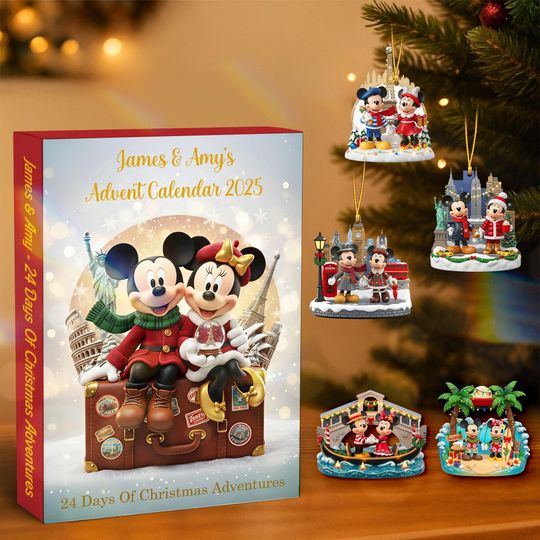 Discover Mickey Mouse Travel Couple Advent Calendar, Disney Cartoon Blind Box,Custom Christmas Gift Box with 24 Cute Surprises for Disney Lovers