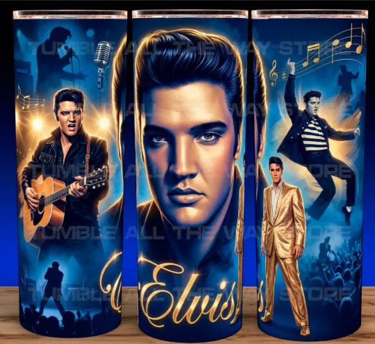 Elvis Presley King of Rock Blue and Gold Style Cup Mug Tumbler 20oz