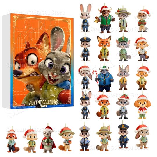 Discover 2025 For Zootopia-II  Advent Calendar Anime 2d Flat 24 Days Countdown Calendar Pendant Surprise Box Cartoon Christmas Box Gift