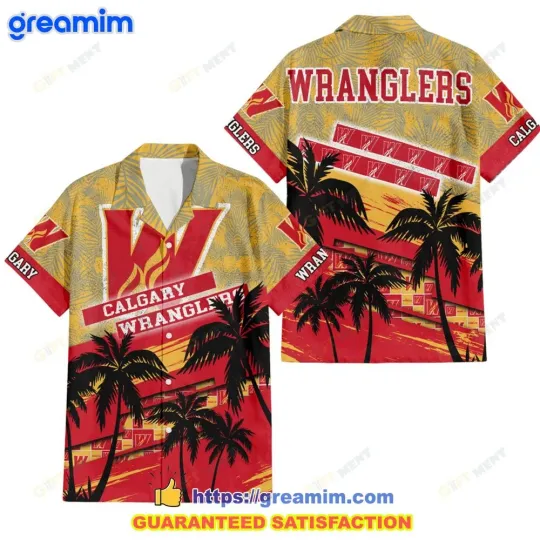 Discover Calgary Wranglers Ice Hockey Team Tropical Hawaiian Shirt
