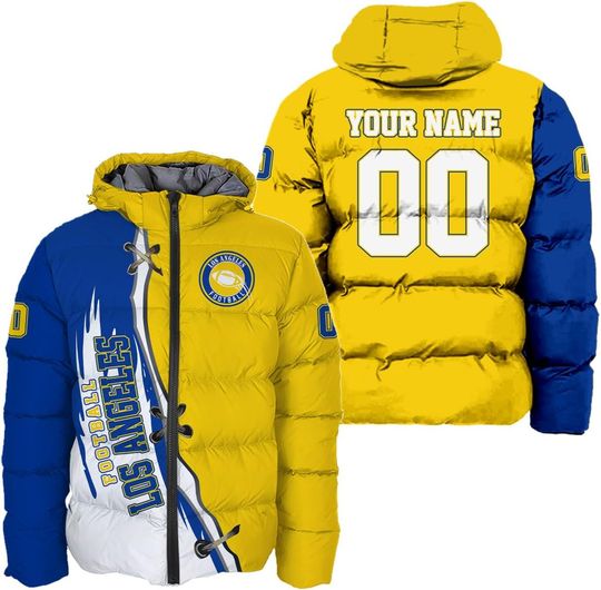 Personalized Los Angeles Football Team Rams Men's Hooded Puffer Jacket