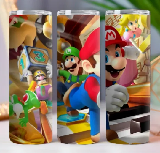 Super Mario  20 oz Tumbler 20oz Skinny Cup Mug Lid w/ Straw