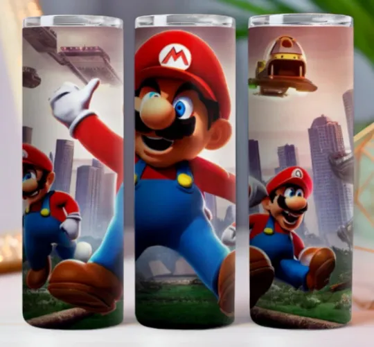 Super Mario  20 oz Tumbler 20oz Skinny Cup Mug Lid w/ Straw