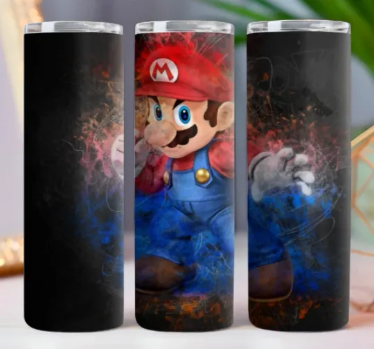 Super Mario  20 oz Tumbler 20oz Skinny Cup Mug Lid w/ Straw