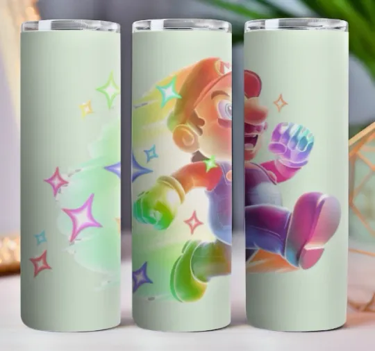 Super Mario  20 oz Tumbler 20oz Skinny Cup Mug Lid w/ Straw