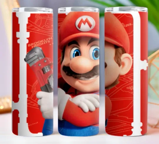 Super Mario  20 oz Tumbler 20oz Skinny Cup Mug Lid w/ Straw