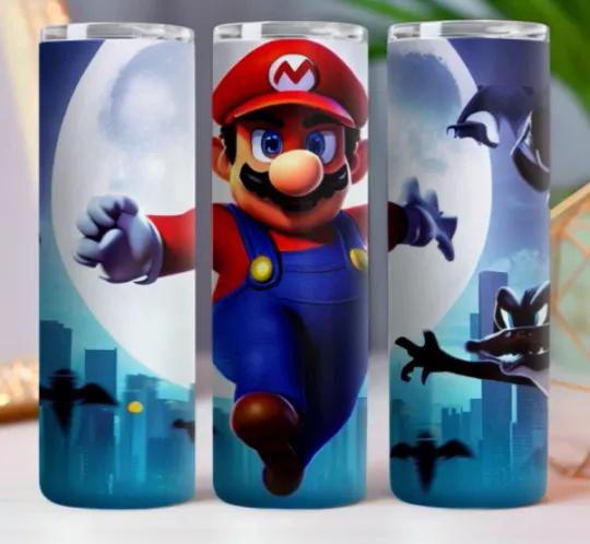 Super Mario  20 oz Tumbler 20oz Skinny Cup Mug Lid w/ Straw