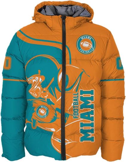 Discover Mens Football Men's American Football Personalized Puffer Jacket Plus Size Apparel Down Jacket Custom Name Number City S-5XL