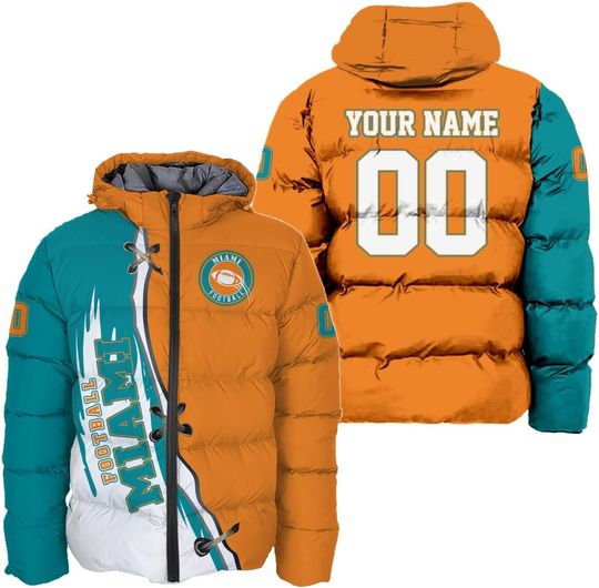 Discover Men Football Custom Puffer Coat Front Back Name Number Logo Lightweight Insulated Winter Windproof Down Jacket S-5XL