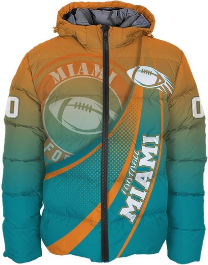 Discover Men Football Custom Name Number Logo Front Back Puffer Coat Lightweight Hooded Insulated Winter Windproof Down Jacket