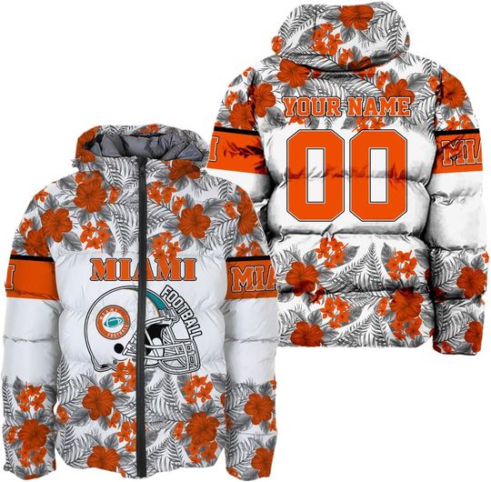 Personalized Miami Football Team Dolphins Men's Hooded Puffer Jacket