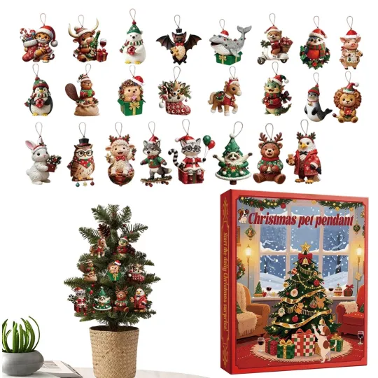 Discover Christmas Pet Pendant Advent Calendar 2025 Cute 2d Acrylic Pendant for Tree
