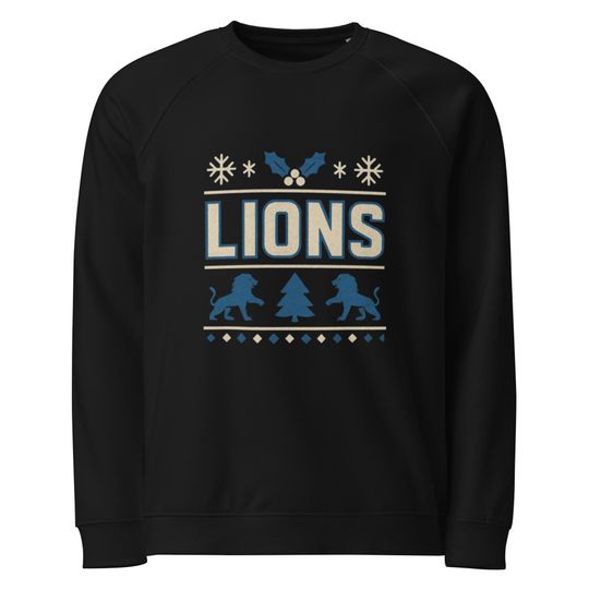 Detroit Lions Christmas Raglan Sweatshirt - Unisex Organic Holiday Sweatshirt